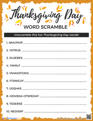 Solve Puzzles with Thanksgiving Word Scramble