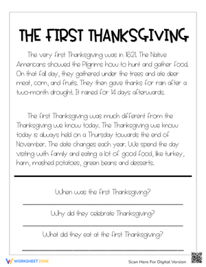 Explore The First Thanksgiving with a Short Passage