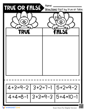 Thanksgiving Math True or False 5
