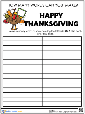Happy Thanksgiving Word Scramble for Holiday Fun