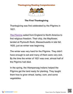 The First Thanksgiving: An Informative Reading Passage