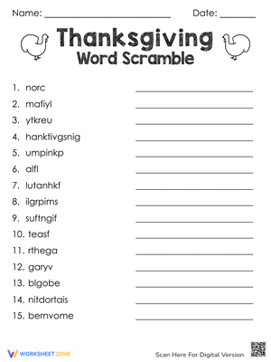 Fun Thanksgiving Word Scramble: Festive Edition