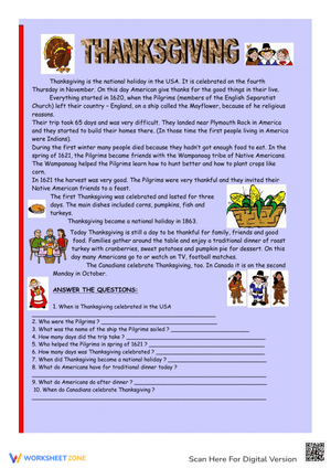 Thanksgiving Reading Comprehension: Passage & Quiz