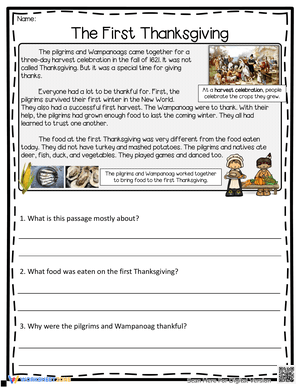 The First Thanksgiving: A Nonfiction Reading Passage