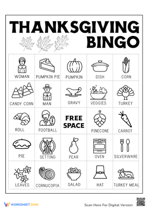 Fun Thanksgiving Bingo Card Activity