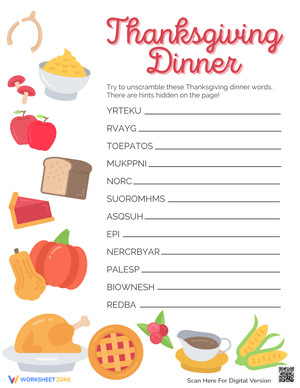 Thanksgiving Dinner Word Scramble Challenge