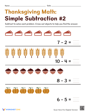 Thanksgiving Math Simple Subtraction 2