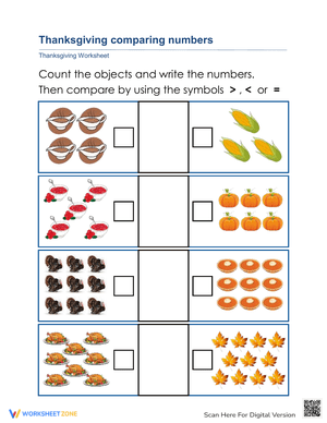 Printable Thanksgiving Comparing Numbers | Grade K-1 Math