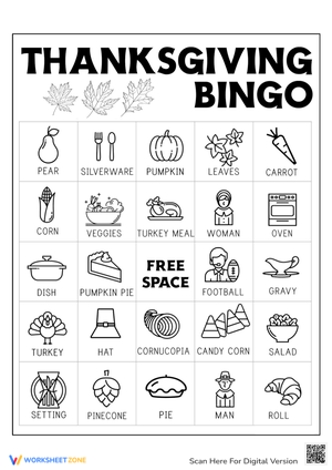 Festive Thanksgiving Bingo Card for Learning