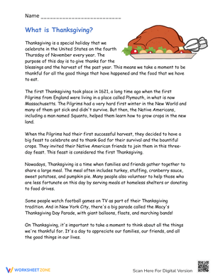 What is Thanksgiving? A Reading Activity