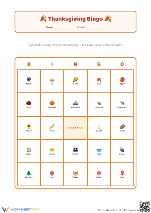 Thanksgiving Bingo Game | Grade 1-2 Essential