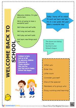 Welcome Back: Back to School Poems Worksheet