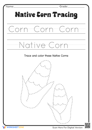 Fall Harvest Corn Tracing Worksheet
