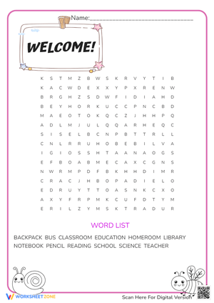 Back To School Word Search Activity