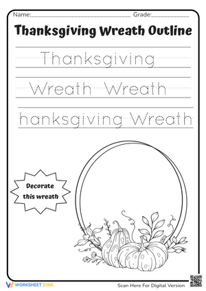 Thanksgiving Wreath Tracing and Coloring Worksheet