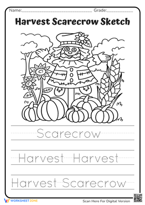 Harvest Scarecrow Tracing and Coloring Page
