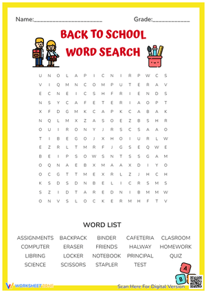 Challenging Back to School Word Search