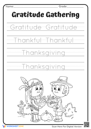 Thanksgiving Handwriting Worksheet | Grade K-1 Printable