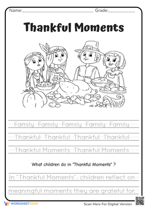 Thanksgiving Handwriting Practice - 'Thankful Moments' Activity