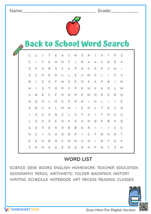 Back to School Word Search - Find School Words! Grades 2-5