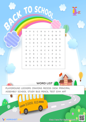 Back to School Word Search - Fun School Words Puzzle for Kids