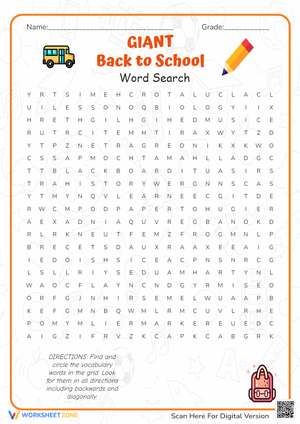 Giant Back to School Word Search - Find School Vocabulary!