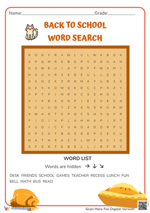 Back to School Word Search Puzzle - Grades 1-3 Learning Fun