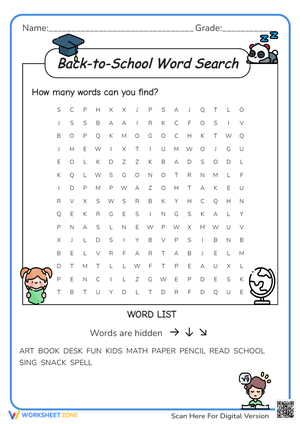 Back to School Word Search Puzzle - Find School Words!