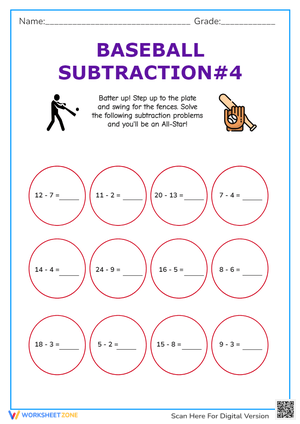 Baseball Subtraction Worksheet: Practice Math Skills