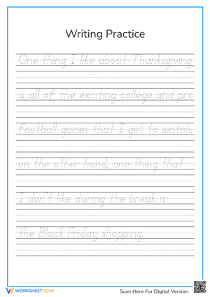 Thanksgiving Writing Practice Worksheet