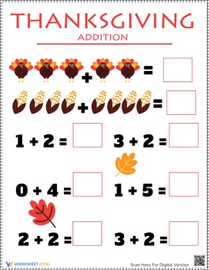 Printable Thanksgiving Addition Worksheet | Grade 1 Math