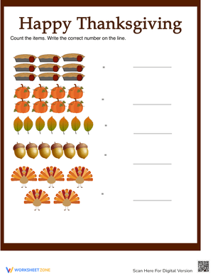 Thanksgiving Counting Worksheet: Count the Items