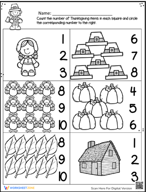 Count Thanksgiving Items: Math Practice Worksheet