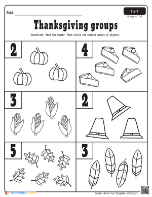 Thanksgiving Grouping Worksheet: Math Activity