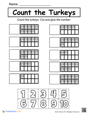 Thanksgiving Count and Paste the Turkeys Worksheet