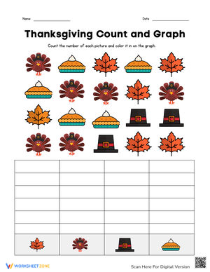 Thanksgiving Count and Graph Worksheet: Math Fun