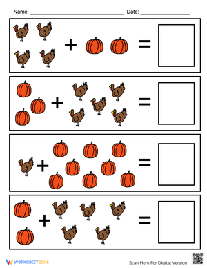 Thanksgiving Visual Addition Worksheet: Math