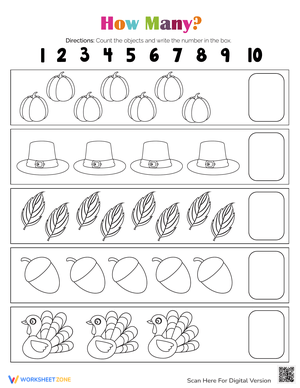 Thanksgiving Counting Practice Worksheet