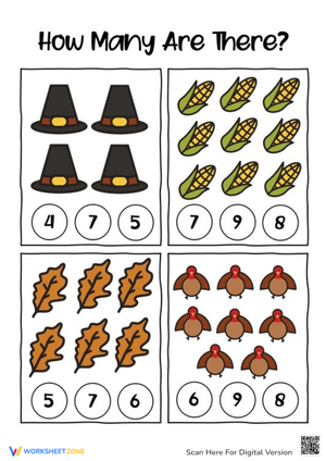 Thanksgiving Counting Math Worksheet