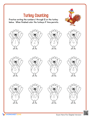 Turkey Counting and Coloring Worksheet