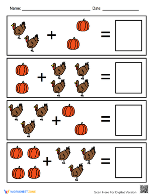 Thanksgiving Visual Addition Worksheet