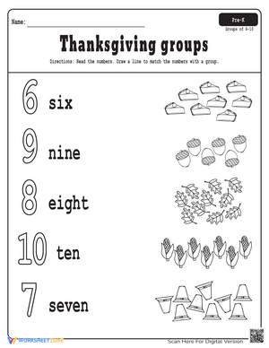 Thanksgiving Grouping Activity Worksheet for Math Skills