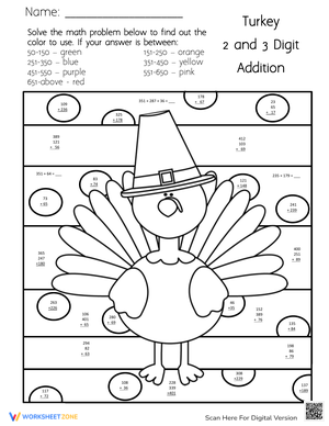 Thanksgiving Addition Coloring Worksheet