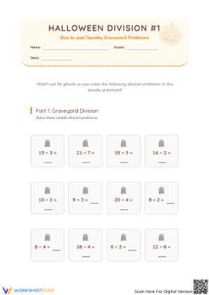 Grade 4 Halloween Division — Printable No-Prep Worksheet