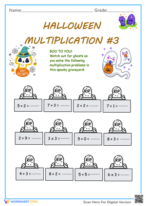 Halloween Multiplication Worksheet #3 - Spooky Math Fun!