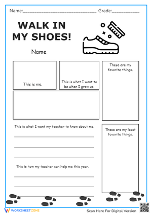 Walk In My Shoes' - All About Me Back-to-School Worksheet