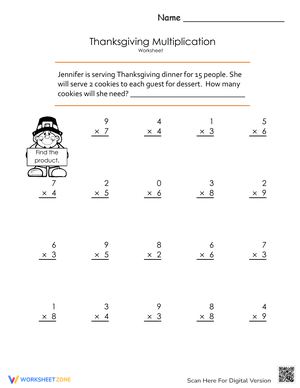 Thanksgiving Multiplication Worksheet Practice