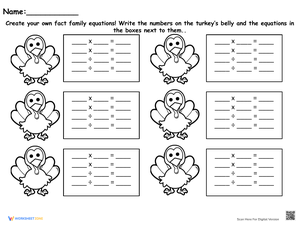 Grade 3-5 Turkey Fact Families - Printable No-Prep Worksheet