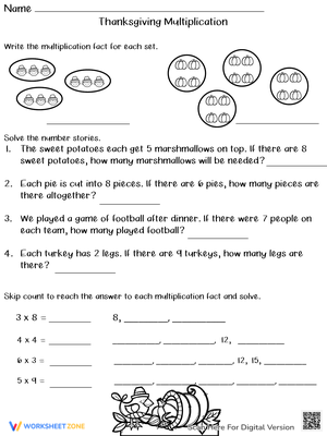 Thanksgiving Multiplication Worksheet Activity