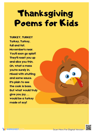 Thanksgiving Poems Worksheet for Kids